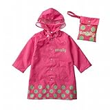 【Grandir】 キッズ 子供用 レインコート レインウェア レインポンチョ かっぱ 専用ポーチ付き 全3色 (S, ピンク)