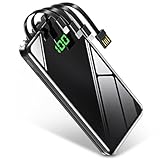 モバイルバッテリー 大容量 【35000mAh & ケーブル内蔵 & PSE認証済】 急速充電 携帯充電器 LCD残量表示 （Micro USB/Type-C/USB入力 など4種類ケーブル内蔵） 4台同時充電 スマホ充電器 2個LEDライト 最大2.1A出力 鏡面仕上げデザイン 災害/旅行/アウトドア用 防災グッズ iPhone 15/iPad/Android対応 (ブラック)