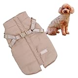 TOWADOG【ハーネス一体型で着脱簡単】 犬 服 ハーネス ドッグウェア 犬の服 犬服 秋冬 小型犬 中型犬 大型犬 背中 ファスナー 背中開き ダウン ベスト (グレージュ, L)