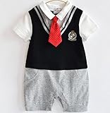 【ママセレクト】現役ママが選ぶ子供に着せたいちっちゃなフォーマルスーツ　　ネクタイ取り外し可能　半袖　ロンパース　薄手で涼しい　軽い　冠婚葬祭にも