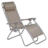 リラックスチェア 【折りたたみ式】 サイドテーブル 肘付き スチールフレーム LC-4082GY グレー 〔屋外 アウトドア レジャー〕