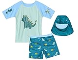 next.design 3点セット キッズ水着 トップス パンツ キャップ 怪獣 半そで (130（身長110-125cm）)