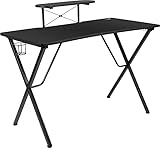 Flash Furniture フラッシュファニチャー ゲーミングデスク ブラック カップホルダー/ヘッドセットフック/モニタースタンド付き 幅131×奥行き60×高さ95cm 【日本正規輸入品】