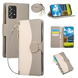 Mldjomid 用の Galaxy A53 5G ケース 手帳型 ギャラクシーa53 スマホケース ショルダー SC-53C SCG15 用 ケース手帳型 ギャラクシーa53 携帯カバー 6.5インチ対応 Galaxy A53 5G 手帳型ケース 財布型 小銭入れ マグネット式 カード収納 スタンド機能 全面保護 ファスナー型 手首/肩掛けストラップ付 2色パッチワーク 人気 (グレー)
