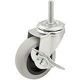 Heavy Duty TPR Rubber Caster Wheel with Swiveling Threaded Stem w/ Brake - 3-Inch - 110 lb. Load Cap
