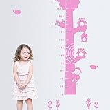 ufengke ® BigツリーCute Owls Monkey高さチャート、子供の部屋保育園取り外し可能な壁のステッカー壁画 ピンク UF-WLZ090-B