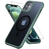 Hensinple iPhone 12/12 Pro ケース 【MagSafe対応・ガラスフィルム付き】 iPhone12 ケース 半透明 マット感 黄ばみなし いphone12 pro ケース 耐衝撃 滑り止め 指紋防止 黄ばみなし アイフォン12ケース マグネット搭載 マグセーフ対応 ストラップホール付き iPhone 12/12 Pro スマホケース 6.1インチ用 グリーン