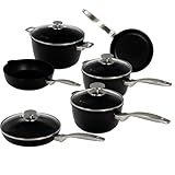 Swiss Diamond 鍋とフライパンセット くっつかない ノンスティック調理器具セット ダイヤモンド強制アルミニウム ノンスティック鍋とフライパンセット ステンレススチールハンドル付き 食器洗い機とオーブン対応 10個 グレー