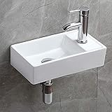 小型洗面ボウル 壁掛け 洗面台 手洗いボウル 手洗台 壁付け型 浴室洗面台 手洗いボウル バルコニー 陶器製 手洗器 おしゃれ シンプル 和風 洋風 ミニ型 方形（右側）410*220*100