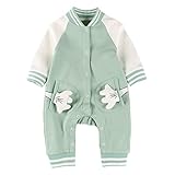 Lisa Pulster ベビー服 ロンパース カバーオール 野球 前開き 男の子 長袖 コットン100% グリーン (グリーン, 73cm)