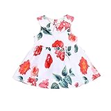 MIOIM ベビー服 ワンピース 女の子 花柄 ドレス チュニック 可愛い オシャレ 通園 発表会 レッド 無袖