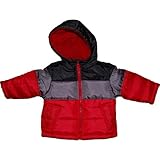 カーターズ（Carter's)【赤&黒&グレーフード付ダウン】男の子トリカラーダウン風パーカージャケット 12months 12ヶ月用　80cm 出産祝いギフトプレゼント,防寒対パーカー,レッド,ブラ