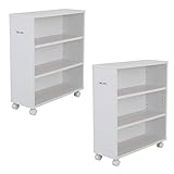 【地球家具】押入収納 コミックラック 漫画収納 ワゴン [国産 日本製] [取っ手・キャスター付] [最大120冊マンガ収納] [棚板高さ調節可能] [棚耐荷重10kg] 2台セット ホワイト