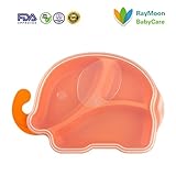 Raymoon ベビー用品　食器　 ランチプレート シリコン 離乳食 ベビー食器 赤ちゃん キッズ　防水　滑り止め　可愛い象型　丸洗い　出産祝い　プレゼント ふた付き　オレンジ