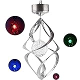 VStoyステンレス ソーラーパネル搭載 LEDライト 夜間自動点灯 光センサー ふう‐ ひび割れガラス球 掲げつるソーラー風鈴ライト 風鈴 7色イルミネーション 内蔵ニッケル水素電池