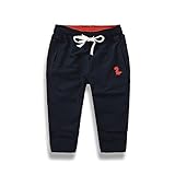 PANCY 子供服 春秋 長ズボン キッズ 縄付き ロングパンツ 男の子 女の子 シンプル 無地 恐竜柄(ネイビー,120cm)