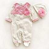 （ナイス　ディズ）Nice Days　レースレース花模様　可愛いベビーロンパー　ジャンプスーツ　赤ちゃん満月、百日祝い　春秋冬に適用 (S, ホワイト)