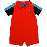NIKE(ナイキ)エア・ジョーダン Air Jordan 男の子用黒x水色スリーブオレンジx黒エアジョーダンジャンプマン刺繍ロゴ入り半袖襟付きポロロンパース (3-6months（身長約65-70cm