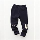 Candykids　レギンス コットン 綿　パンツ 子供 服　キッズ レギンス 子ども服 女の子 ストレッチ 伸縮性 ガールズ　可愛いリボン　裏起毛 (110cm, ネイビー)