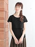 Angeliebe エンジェリーベ オリジナル 産後用 授乳服 添い乳 ラウンドネック Tシャツ 犬印本舗 Fairy コラボ商品 M ～ L ブラック 30111 30111102