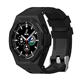 Samsung Watch用メタルケースGalaxy Watch 4 Classic 46mm バンパーカバー、 メンズ 耐衝撃性 頑丈なメタルカバースポーツバンド付きSamsung Watch 4 Classic 46MM用保護ケース(Galaxy Watch 4 Classic 46mm, 黒-シリコン)
