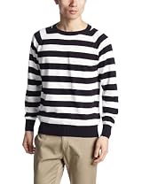 High Gauge Cotton Stripe Crewneck Sweater 1113-136-2667: Navy High Gauge Cotton Stripe Crewneck Sweater 1113-136-2667: Navy