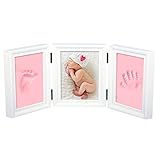 Yuena Care 赤ちゃん フォトフレーム 足形 手形 ベビー 手形フレーム 写真立て 無毒で安全 卓上壁掛兼用 フレーム ベビープリント手足型 ベビー記念品 キット 見開き三面タイプ 出産祝い 