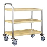 木目調 ナチュラル キャスター付きステンレス製サービスワゴン シングルハンドル3段 組立式　PRO-S3FS-W-N
