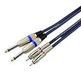 モノラルフォン×2-RCAピン×2 オーディオケーブル 変換ケーブル 2 x RCAオス-2 x 6.35mmモノオス RCAケーブル モノラルフォン (2m)