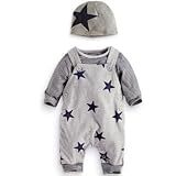 【You Mii】スターのロンパース　ニット帽付き　3点セット (80)