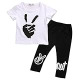 2pcs幼児ベビーBoy Girl YeahジェスチャパターンTシャツ+レギンスパンツOutfit カラー: ホワイト
