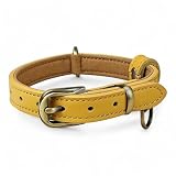 Beanspet 犬用首輪 本革 小型犬 中型犬 大型犬対応 軽量 アンティーク風金具付き レザーカラー スエード裏地付き 6サイズ展開 5色選べる ベーシックモデル (イエロー, S)