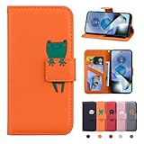 CASAFUNY 用の Motorola モトローラ Moto g64 5G / Moto g64y 5G ケース 手帳型 お洒落 対応 モトg64/g64y ケース 手帳型 手作り 高級 PUレザー カバー 全面保護 かわいい 動物柄 携帯カバー スマホケース 横置きスタンド機能 内蔵マグネット 耐衝撃 軽量 (オレンジ色のカエル)