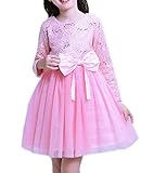 Candykids 春秋ガールズ キッズ 女児 女の子 長袖 ワンピース フォーマル 結婚式 発表会 入園式 入学式 卒園式 卒業式 七五三 パーティー お受験 ホワイト (160cm, ピンク)