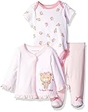 Nannette Baby Girls' 3 Piece Cardigan Set With Creeper Pant Bear 6-9 Months [並行輸入品]