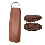Fenteer 3点セット　工業　加工用　エプロン　ホーム　キッチン　調理　エプロンドレス　と　袖　カフ　全２色選べる - 褐色