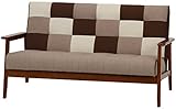 不二貿易 ファブリックソファ フレンズ パッチワーク 2人掛け 幅135cm ブラウン