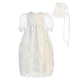Angels Garment赤ちゃん女の子ホワイトオーガンジーレースパールビーズ洗礼ドレス3 – 18 M カラー: ホワイト