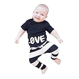 Ochine 新生児　幼児　キッズ　短袖　Tシャツ+ストライプパンツ　2点セット　男女兼用　コットンブレンド　LOVEプリント　子供服　カバーオール　出産祝い　70-120　0-4歳設定