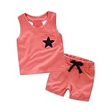 LittleSpring夏 キッズ 男の子 女の子 タンクトップ ショートパンツ 星柄 セットアップ カジュアル スイカ赤120