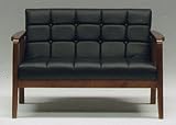 レトロモダン 合皮製 2人掛け 3人掛け ソファ ブラック (2人掛け)