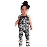 Karchi 子供服 子供オールインワン ベビー連体服 　幾何学模様　袖無しロンパース　 ガールズ 女の子用　普段着 カジュアル 可愛い 春夏　ブラック (90)