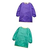 Dovewill 子供　長い袖　スモック　エプロン　防水　食事　遊び　適用　紫+緑　2サイズ - M