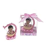 Lunaura Baby Keepsake - Set of 12 Girl Black Ethnic Baby Sitting in Hanging Basket Favors - Pink by 