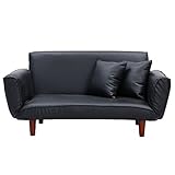 UNE BONNE(ウネボネ) ソファ ソファベッド ソファー 背もたれ肘掛け可動 ソファーベッド クッション2個付き 2人掛け リクライニングソファ PVCブラック