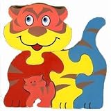 Traditional Wood'n'Fun: Baby/Toodler Wooden Colourful Tiger & Cub Jigsaw/Puzzle. by Ackerman