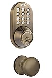 MiLocks DFK-02AQ Electronic Touchpad Entry Keyless Deadbolt and Passage Knob Combo, Antique Brass by