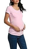 KINDOYO レディース マミー マタニティ 生後 看護トップ 半袖 ソリッドカラー 授乳服 Tシャツ, ピンク/L