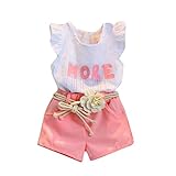 ppbuyベビーガールズ印刷ノースリーブTシャツ+短パン+ベルトセット 2/3T ベージュ PPBUY