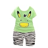 【SEBLES】ベビー 赤ちゃん 男の子 女の子 ユニセックス 牛 カウ ラウンドネック Tシャツ ボーダー パンツ ズボン ボトムス コットン 綿 コットン ツーピース セット 夏 春(タイプC,1